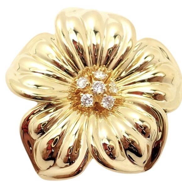 Authentic Van Cleef & Arpels Diamond 18k Yellow Gold Magnolia Flower Pin Brooch - Picture 1 of 11
